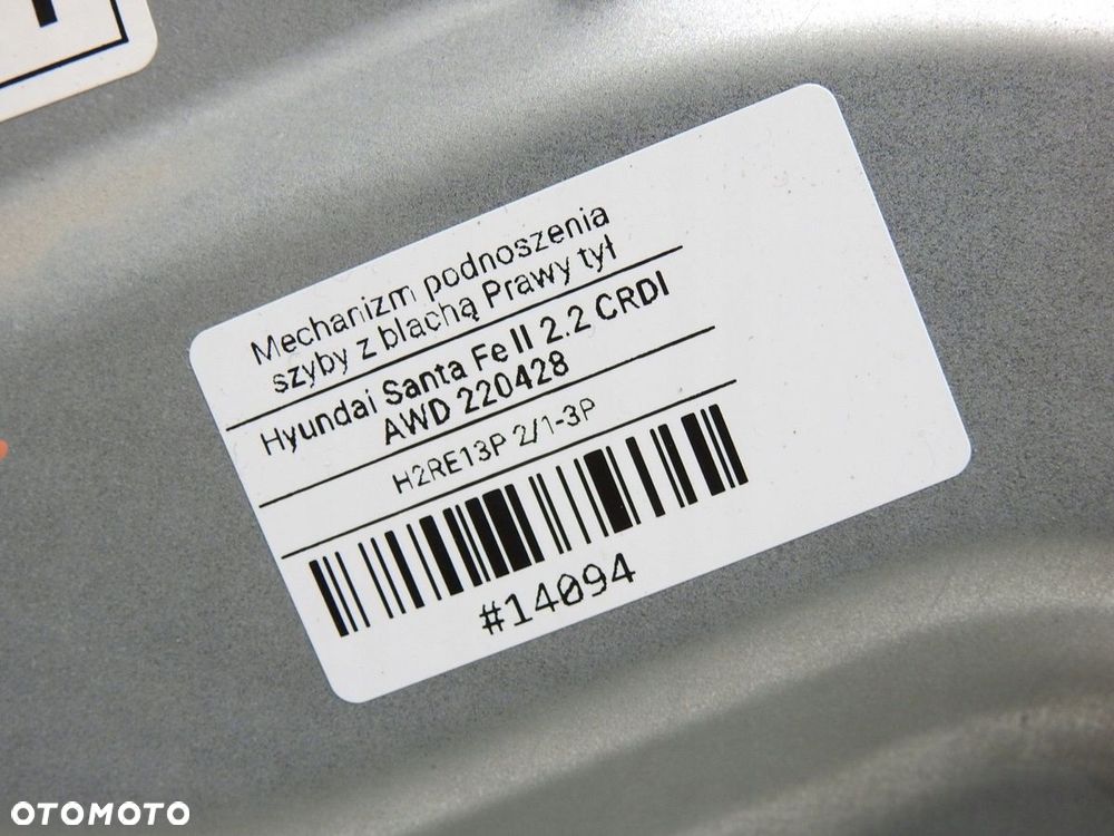 MECHANIZM PODNOŚNIK SZYBY PRAWY TYŁ SANTA FE II - 8