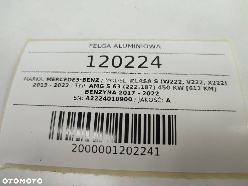 FELGA ALUMINIOWA 20 AMG 5X112 9.5J ET39 MERCEDES S W222 AMG A2224010900 - 16