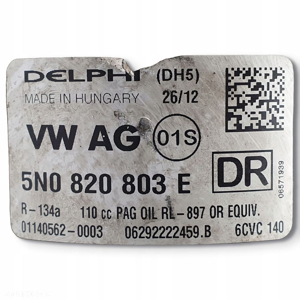 SPRĘŻARKA KLIMATYZACJI VW Tiguan 2.0 TDI 5N0820803E - 2
