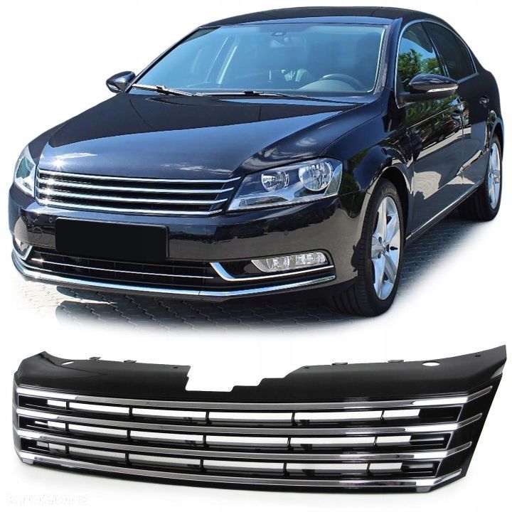 GRILL ATRAPA VW PASSAT B7 CHROM LISTWY BEZ LOGO - 1