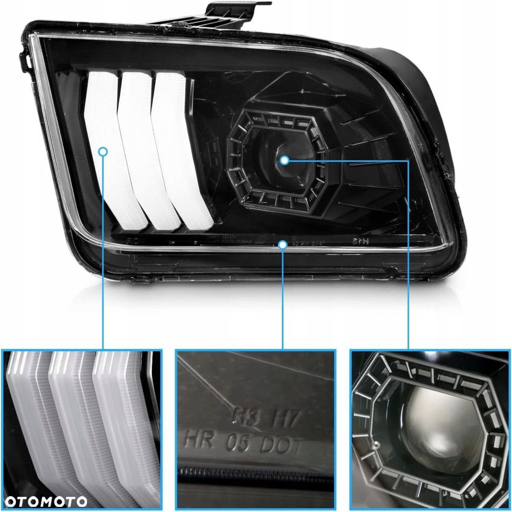 Reflektory Lampy Day line light LED Tube Europa Soczewka Ford Mustang V 5 - 7