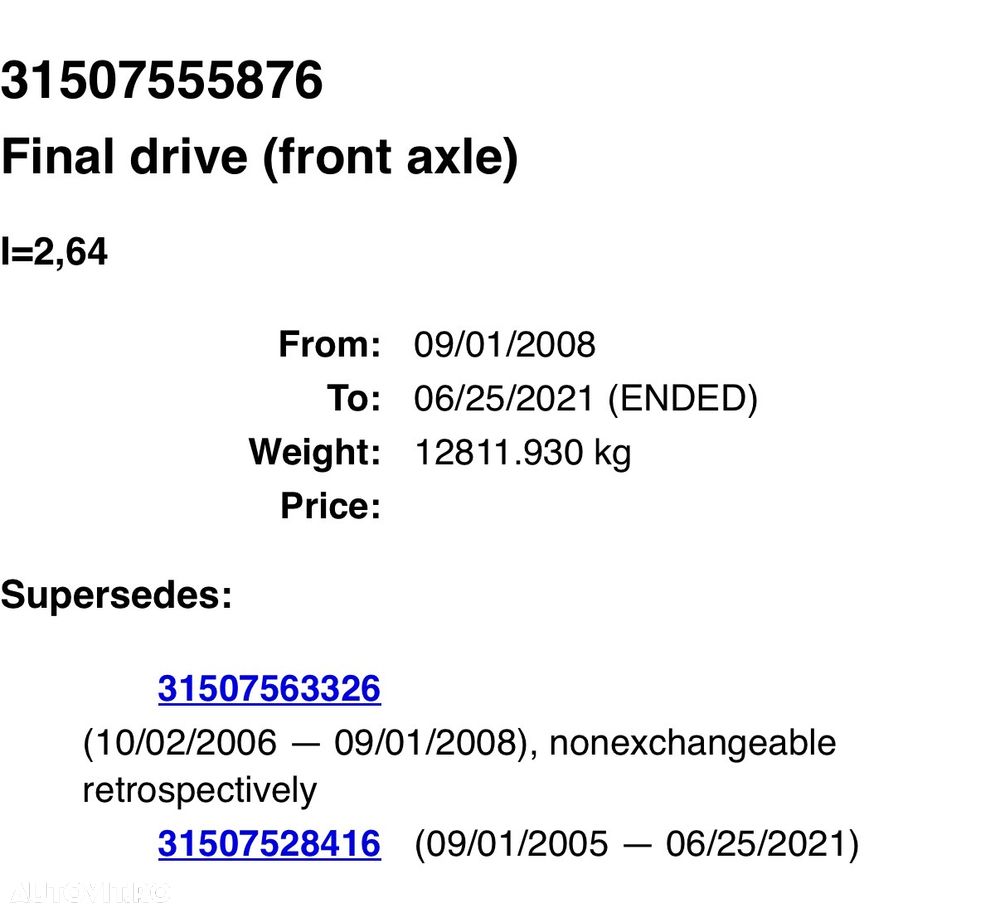 Diferențial Față / Grup Față BMW Seria 3 (E90 E91 E92) și Seria 5 (E60 E61) - Raport 2.64 - 320xd / 525xd / 530xd 264 - 3