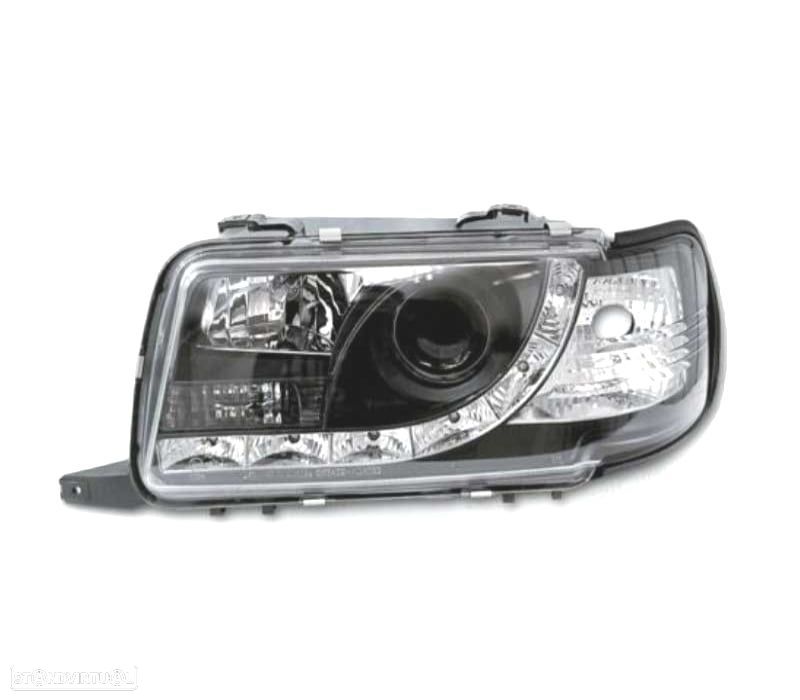 FARÓIS COM LUZ DIURNA LED AUDI 80 91-94 FUNDO PRETO - 2
