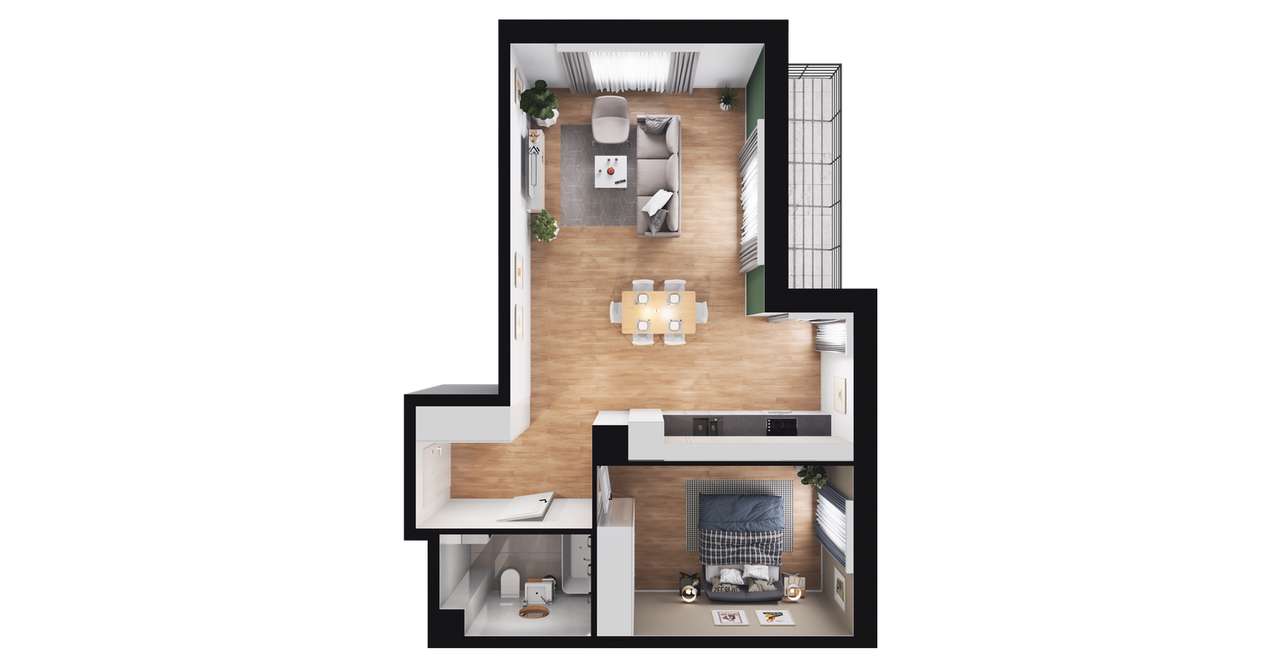 2-pokojowe mieszkanie 53m2 + balkon - Pełny obrazek: 3/12