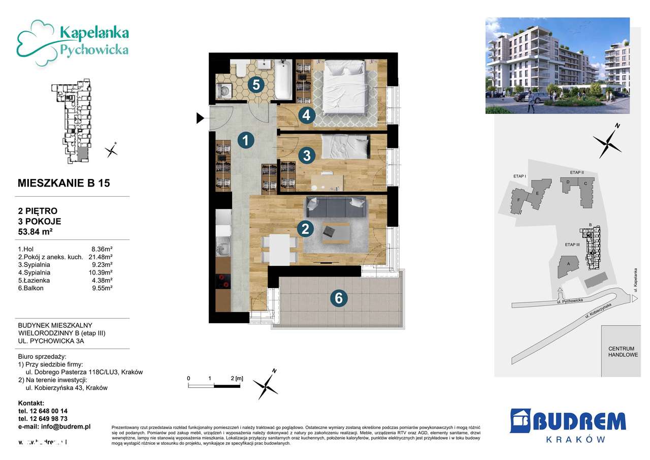 3-pokojowe mieszkanie 53m2 + balkon - Pełny obrazek: 2/24
