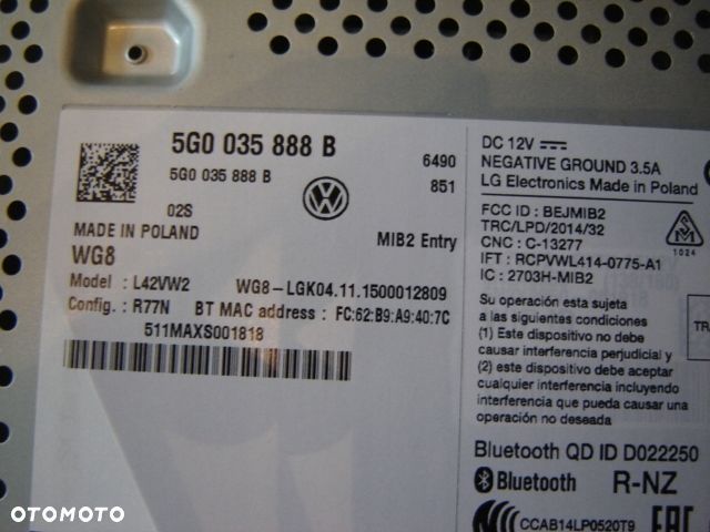 VW RADIO WYŚWIETLACZ EKRAN PANEL 5G0035888 B NOWY - 2