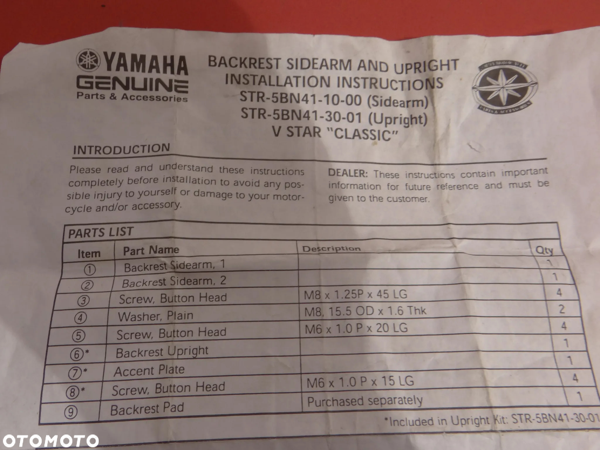 YAMAHA XVS DRAG STAR V-STAR 650 1100 CLASSIC MOCOWANIE OPARCIA BAGARZNIKA Y069 - 13
