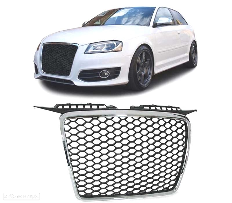 GRELHA FRONTAL COLMEIA AUDI A3 05-08 LOOK RS CROMADO - 4