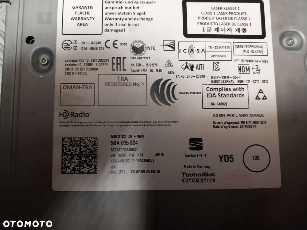 SEAT IBIZA IV CZYTNIK RADIA NAVIGACJI KARTY SD 5QA035824 - 5
