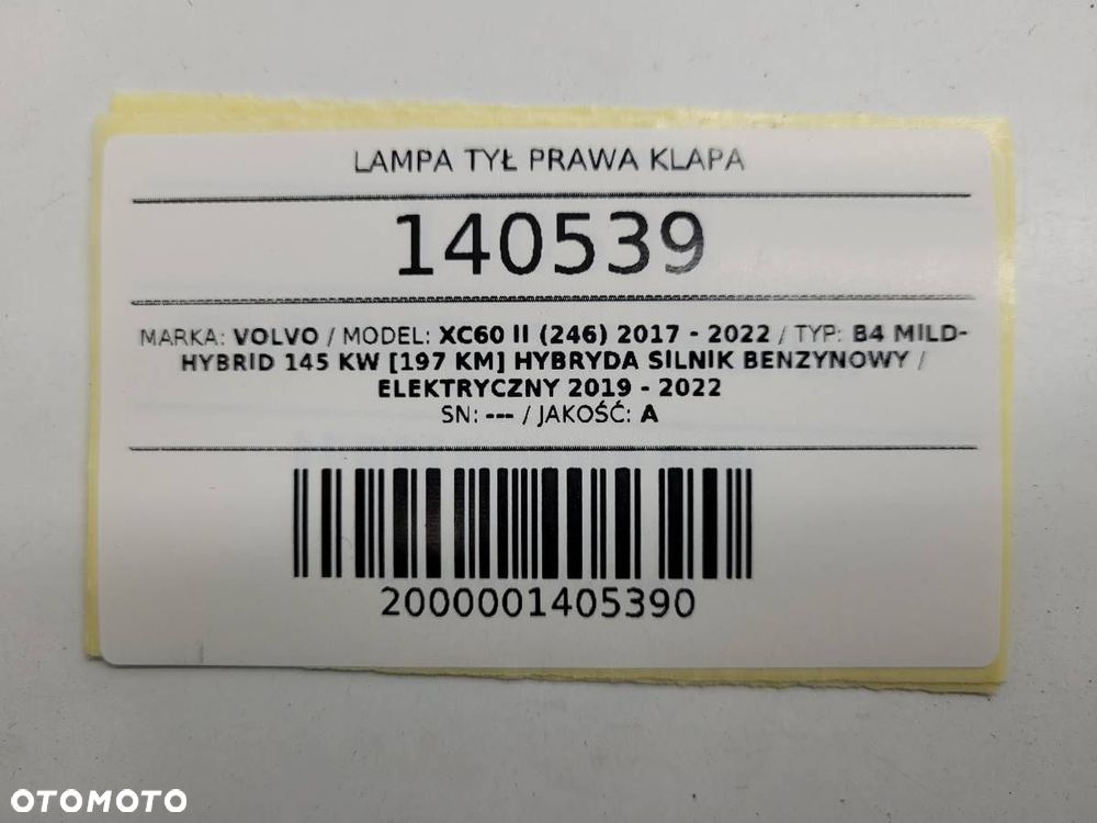 LAMPA TYŁ TYLNA PRAWA W KLAPE VOLVO XC60 II EU - 8