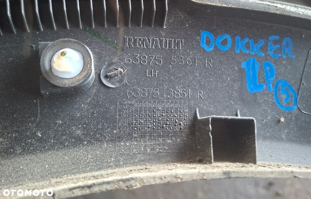 DACIA DOKKER 19r LISTWA NAKŁADKA BŁOTNIKA LEWY PRZÓD 638755361R - 2