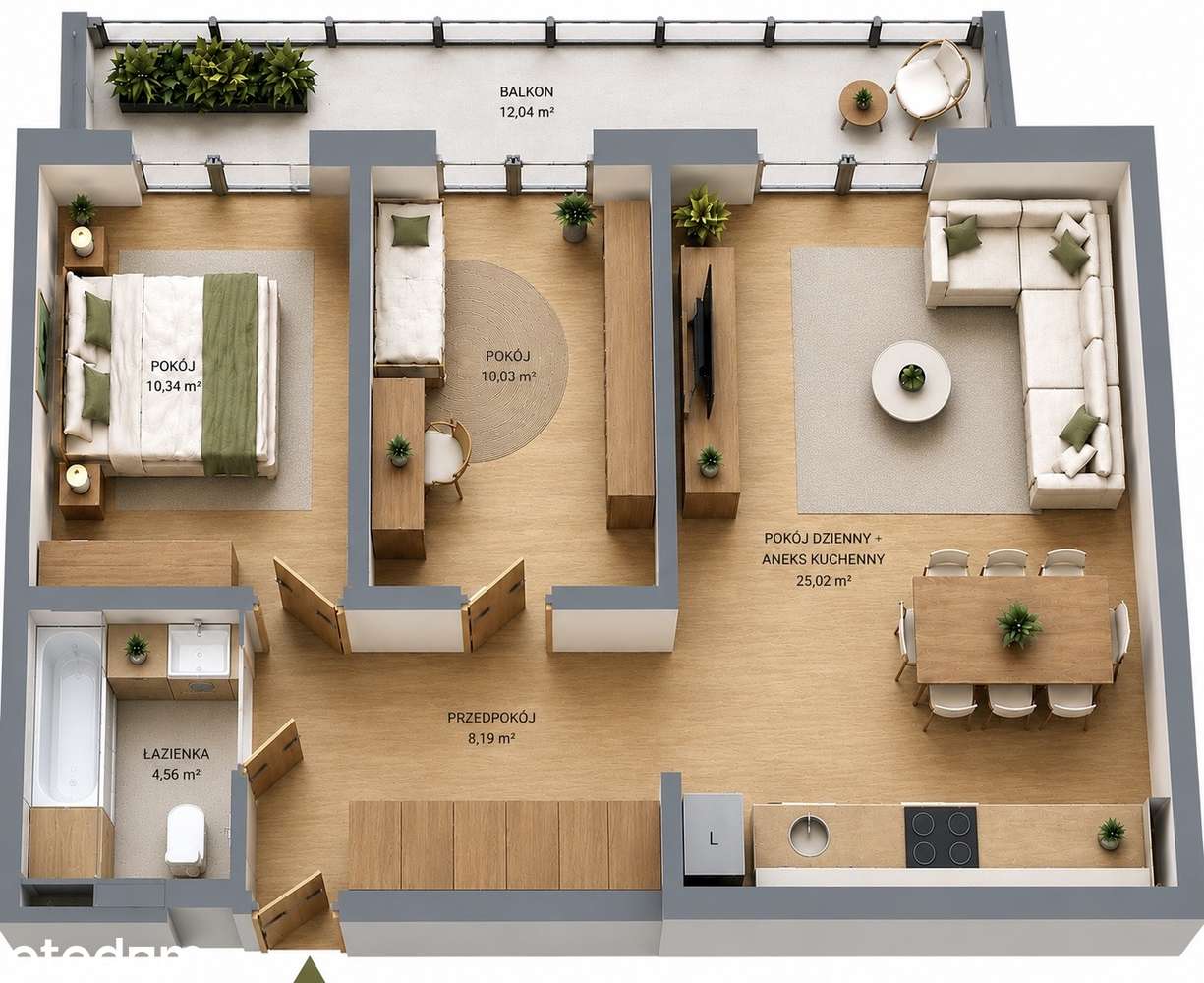 3-pokojowe mieszkanie 58,14 m2 + balkon
