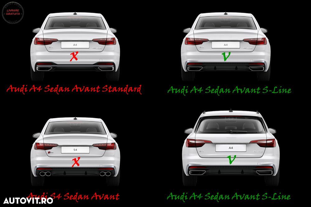 Difuzor Bara Spate Audi A4 B9 8W Facelift (2020-) doar S-line RS Design- livrare gratuita - 16
