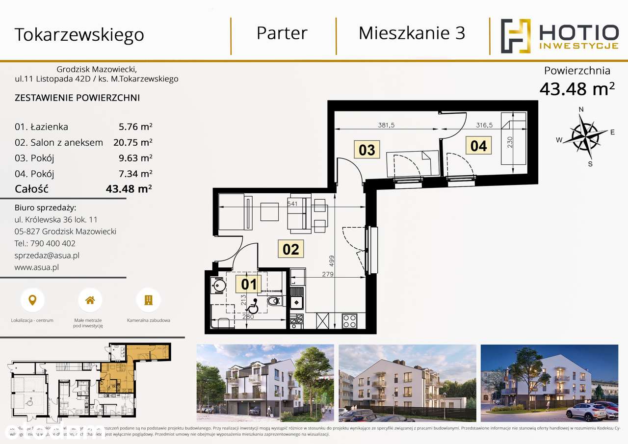 3 pokojowe w centrum, ul. Tokarzewskiego - lok. 3