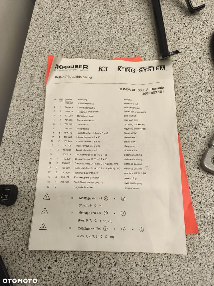 Stelaż kufrów bocznych Krauser K3 Honda XL 600 XL600 Transalp 600 XRV 750 XRF750 Africa Twin 750 - 8