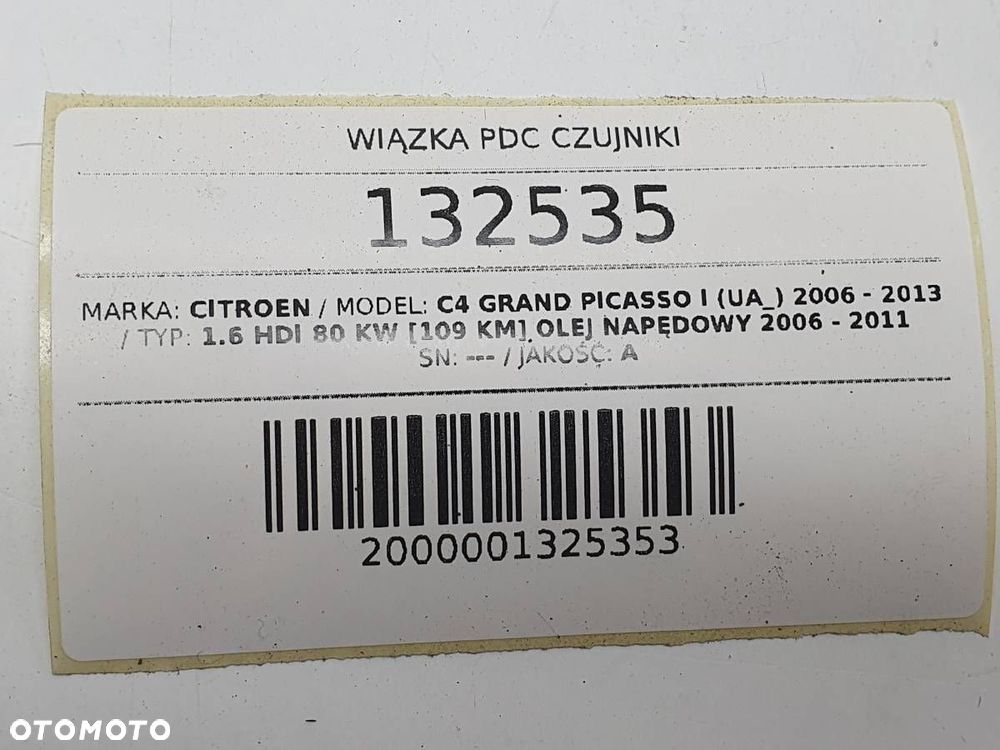 WIĄZKA PDC CZUJNIKI TYŁ KOMPLET CITROEN C4 GRAND PICASSO I 9663821577XT - 6