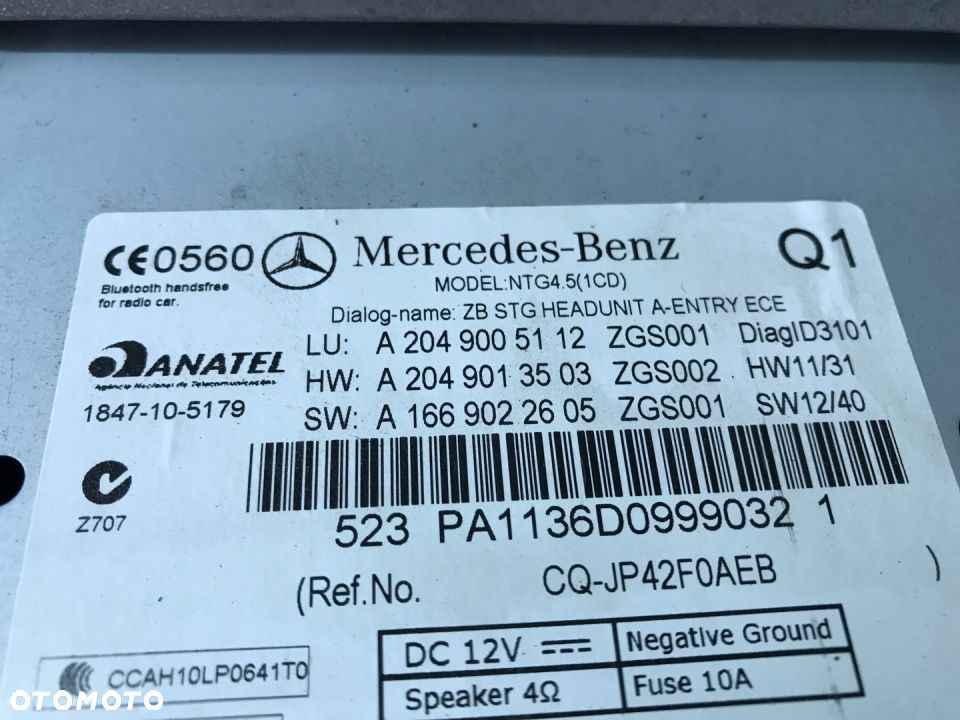 MERCEDES 204 lift radio nawigacja A 2049005112 - 2