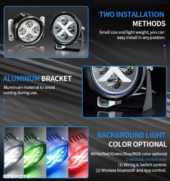 ZESTAW: 2x LED BERRETA "X" RGB 4” 40W okrągłe, skupiające + wiązka elektryczna - 4