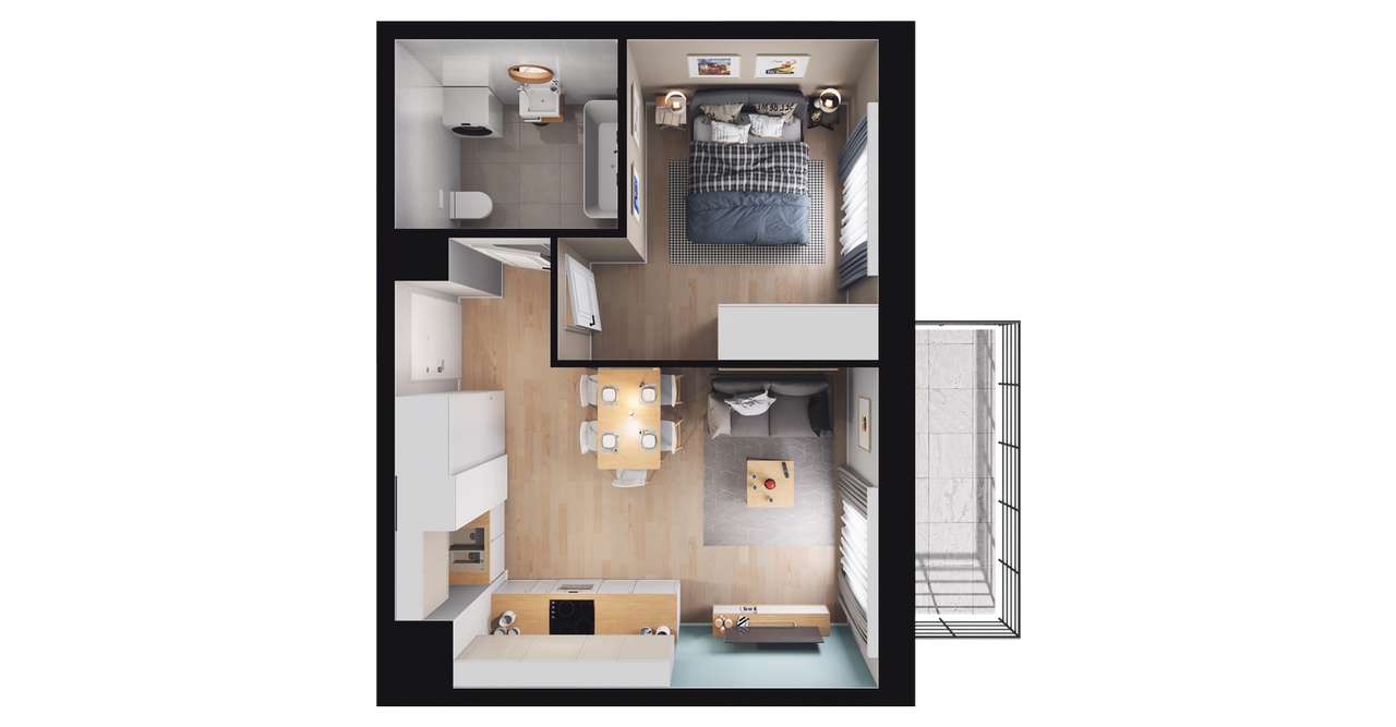 2-pokojowe mieszkanie 34m2 + balkon - Pełny obrazek: 2/12
