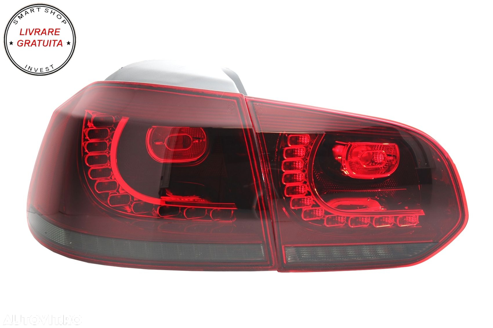 Stopuri Full LED VW Golf 6 VI (2008-2013) R20 Design Rosu Fumuriu cu Semnal Dinami- livrare gratuita - 4