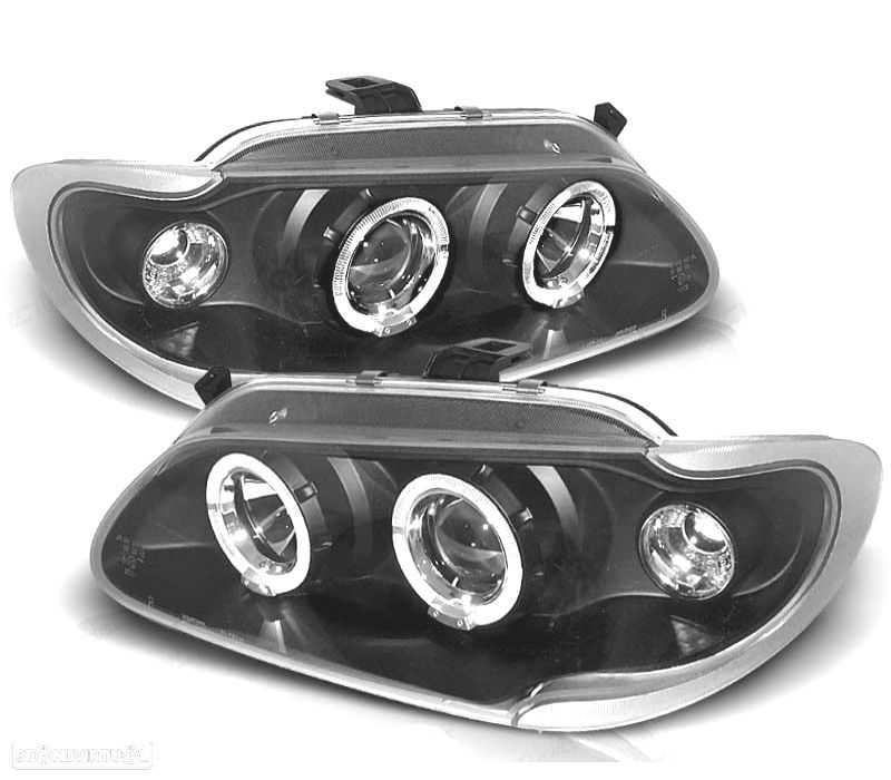 FARÓIS FRONTAIS RENAULT MEGANE 96-99 ANGEL EYES FUNDO PRETO - 1
