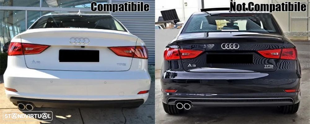 Difusor com Ponteiras Audi A3 8V Sedan / Cabriolé (2013 a 2015) Look RS3 STD - 8