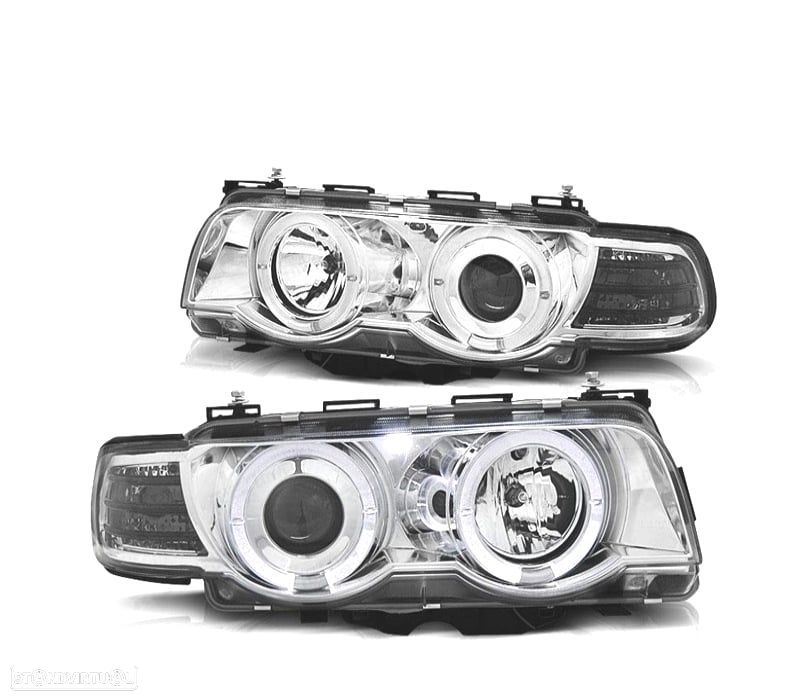 FARÓIS ANGEL EYES BMW SERIE 7 E38 98-01 FUNDO CROMADO - 1