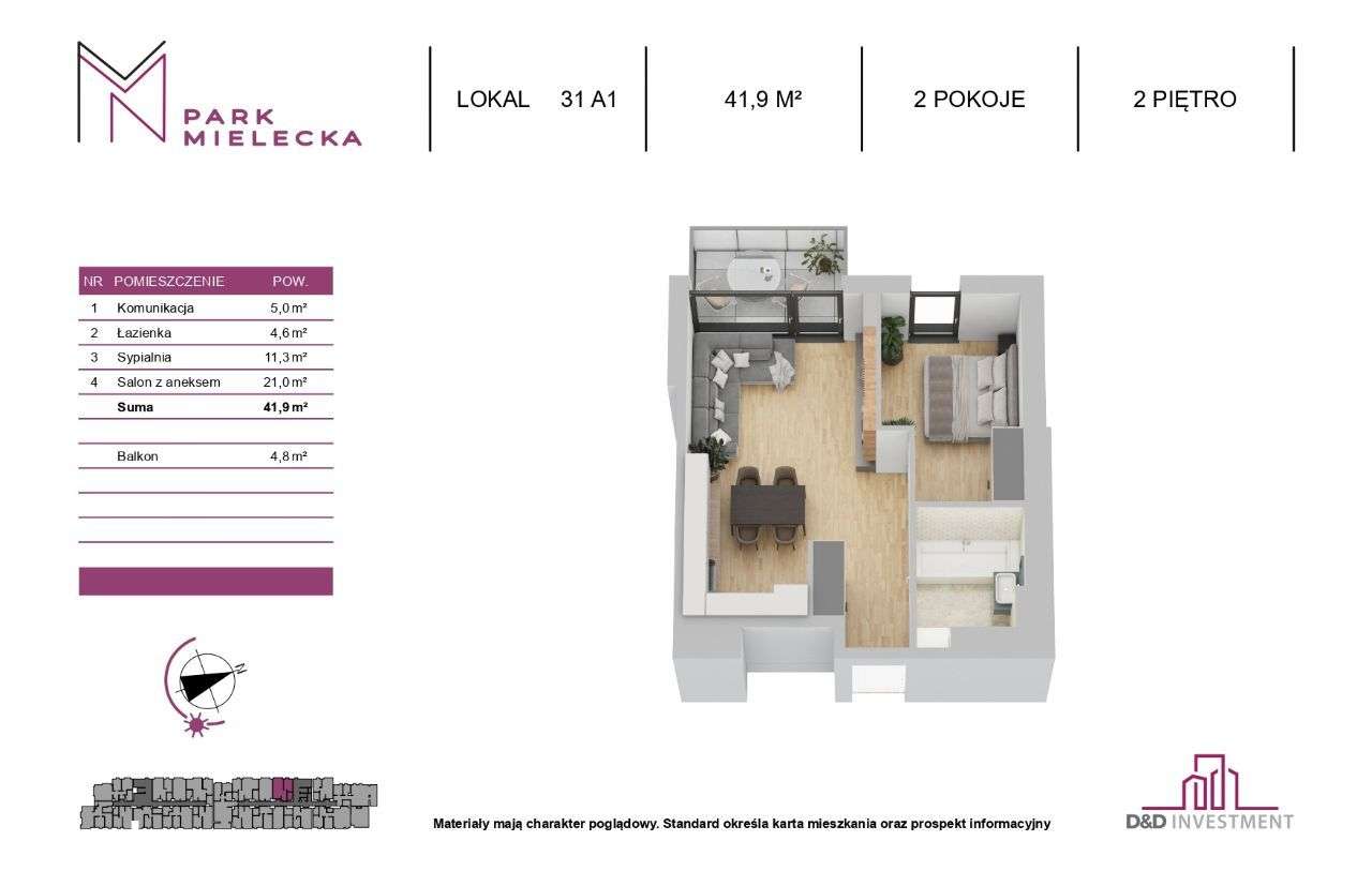 *** PARK MIELECKA*** Mieszkanie dwupokojowe 41,9m2