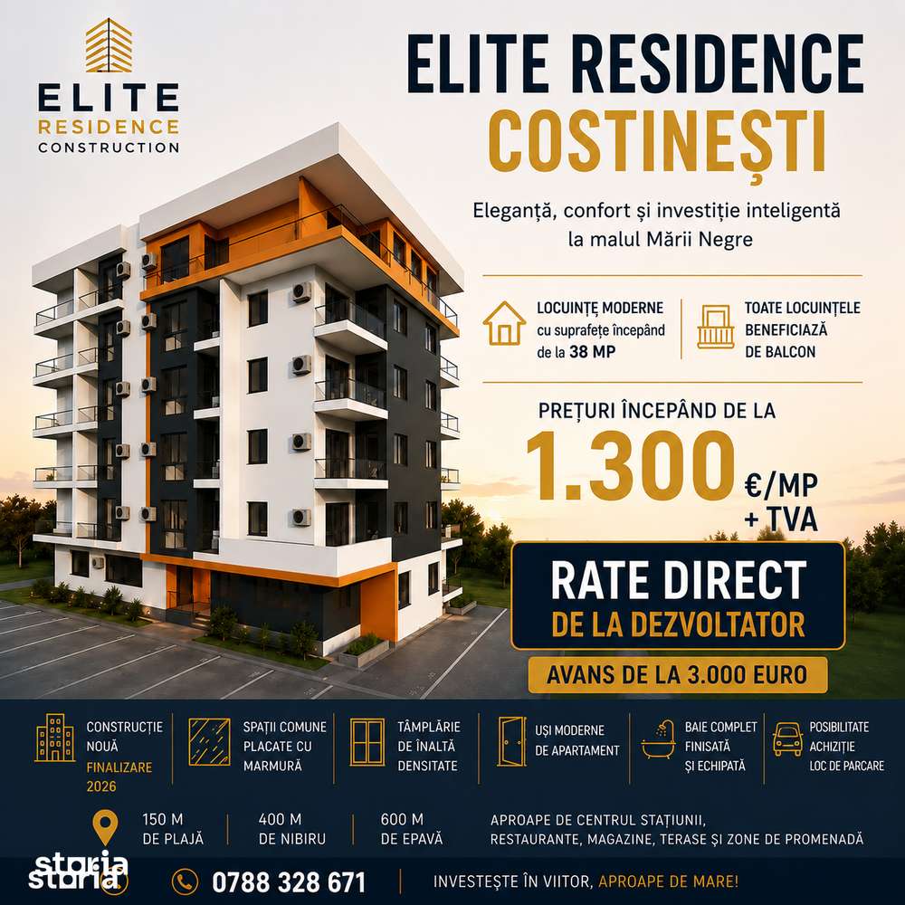 Apartament Nou în Costinești, 150 m de Plajă – Rate la Dezvoltator — fotografia 1