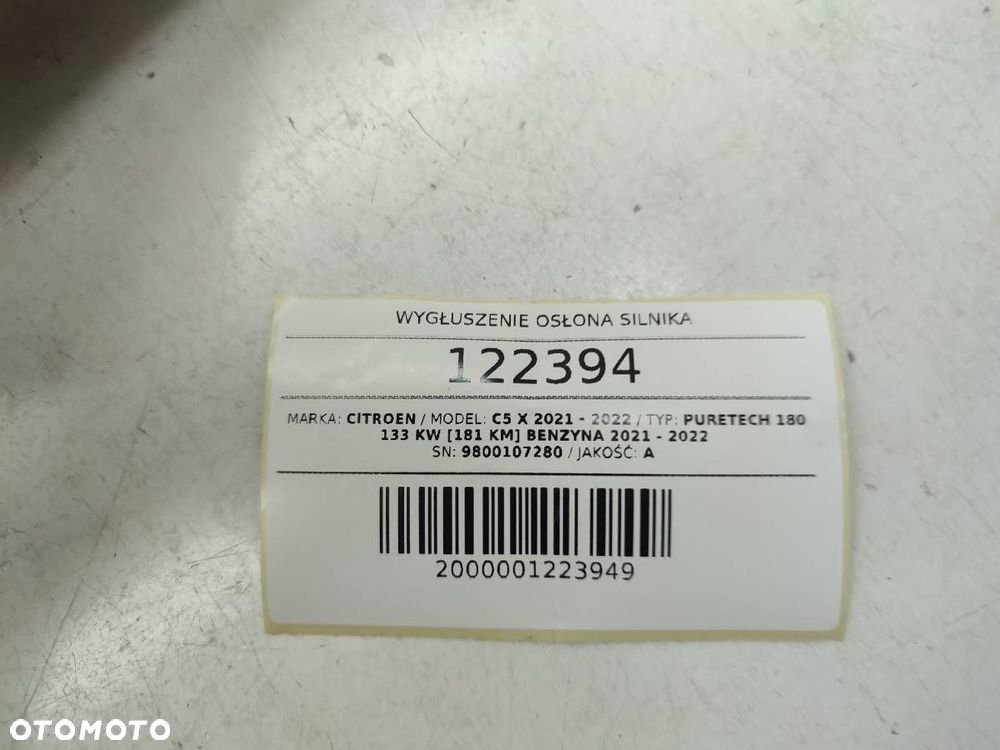 WYGŁUSZENIE ŚCIANY GRODZIOWEJ OSŁONA SILNIKA CITROEN C5 X 9800107280 - 4