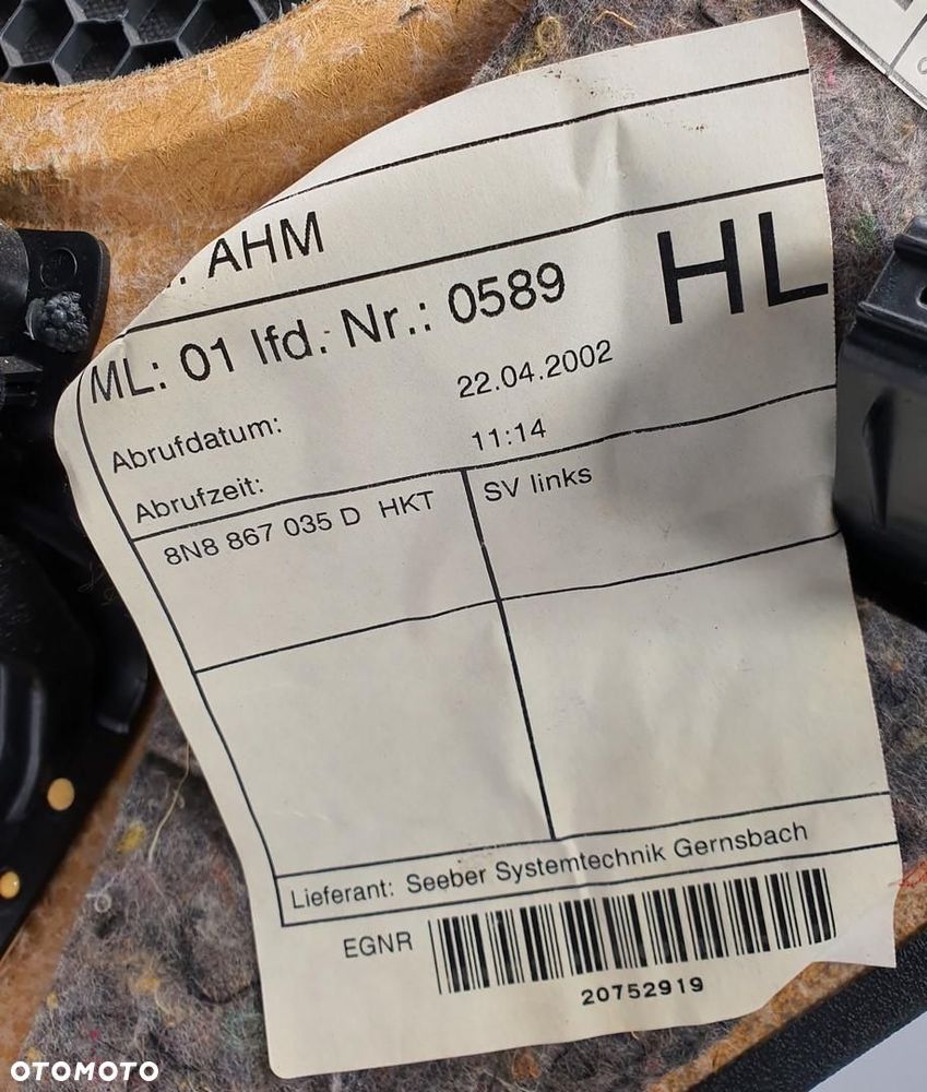 TAPICERKA BOCZEK LEWY TYŁ AUDI TT 8N 8N8867035D - 7