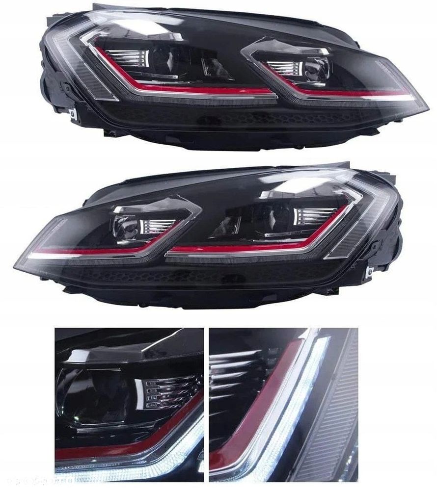 Reflektory Lampy kpl Vland Led +h7 Tuning Red GTI VW Golf VII 7 5g 2012-17 - 3