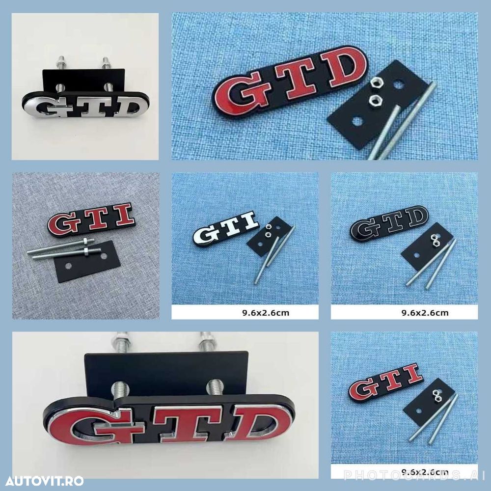 Emblema Metalica 3D cu Suport GTI GTD pentru Grila Fata VW Volkswagen - 1