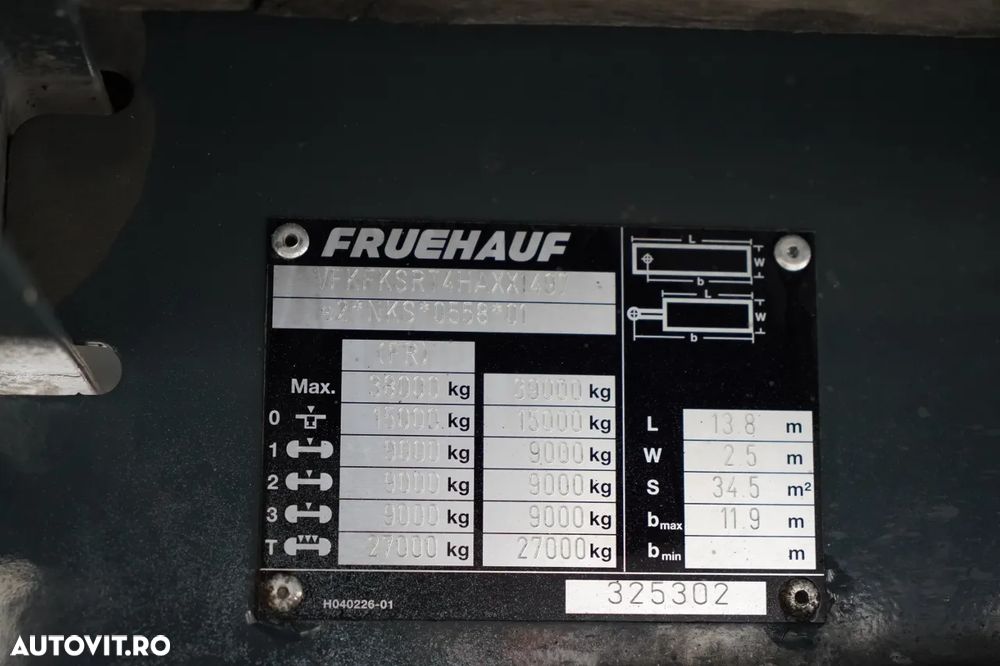Fruehauf CONTAINER / LOT / OBLOAN RULANT / LIFT DHOLLANDIA / AXĂ SUSPENDATĂ / SAF / PODEA REZISTENTĂ - 23