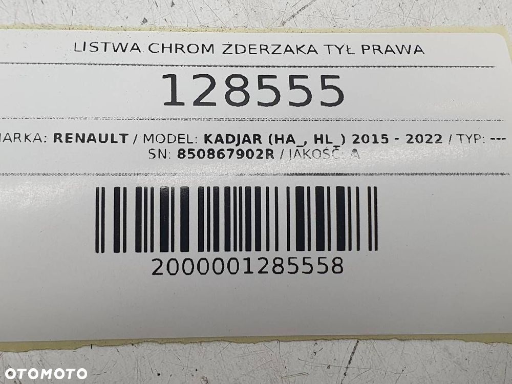 LISTWA CHROM ZDERZAKA TYŁ PRAWA RENAULT KADJAR LIFT 850867902R - 8