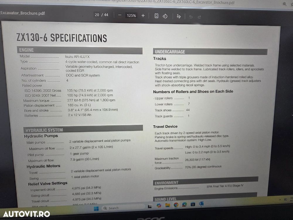 Hitachi ZX135US-6, 15t, 2018, 3.958h, PADURI CAUCIUC NOI, CUPLA RAPIDA HIDRAULICA, CUPA LATA NOUA, cupa ingusta, camera spate, camere laterale, Adanc sapare 6m, latime 2,49m, ridica 7t, consum mediu 7l/h, posibil leasing 3 ani-PROMOTIE 79.900 EUR+Tva - 37
