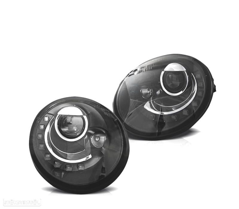 FARÓIS LUZ DIURNA LED VOLKSWAGEN VW BEETLE 95-05 FUNDO PRETO - 2