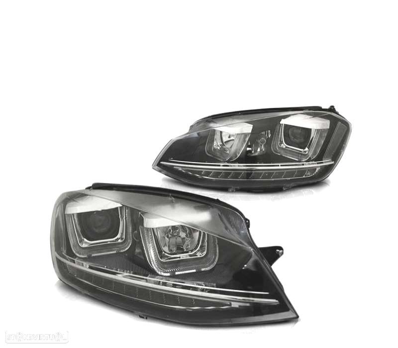FARÓIS PARA VOLKSWAGEN VW GOLF 7 FULL LED LOOK GTI U-TYPE DRL PRETO INDICADOR LED 12 -17 - 1