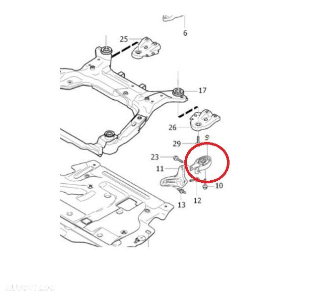 Suport motor Ford Galaxy 2006-2015; Mondeo IV, 2007-2015; S-Max 2006-2014; Volvo S60, 2010-2019; S80, 2006-2016; V70, 2004-2016; spre spate - 2