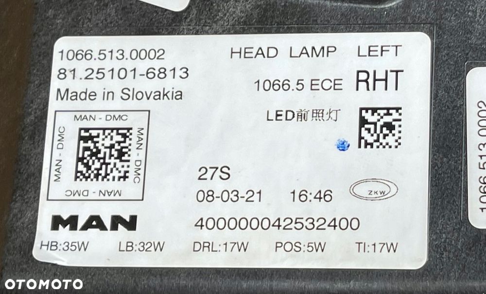 MAN TG TGX LEWA FULL LED LAMPA PRZÓD PRZEDNIA 81.25101-6813 08.03.21 - 6