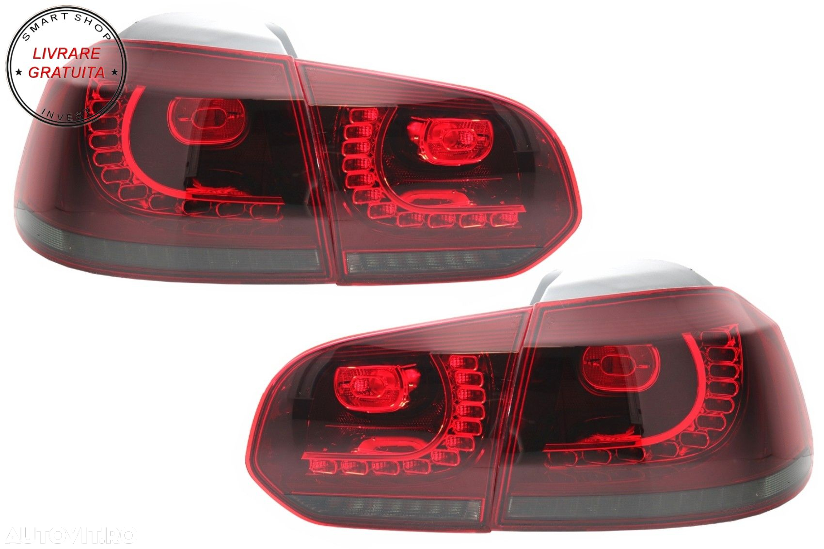 Stopuri Full LED VW Golf 6 VI (2008-2013) R20 Design Rosu Fumuriu cu Semnal Dinami- livrare gratuita - 3
