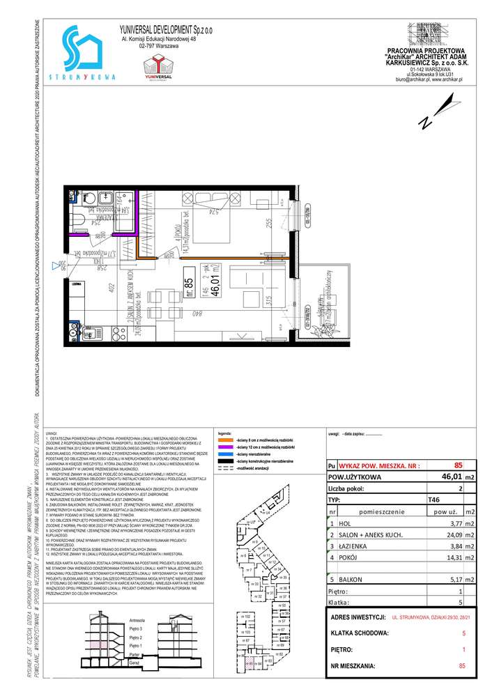 Nowe mieszkanie 2 pokoje 46,01 m² z balkonem