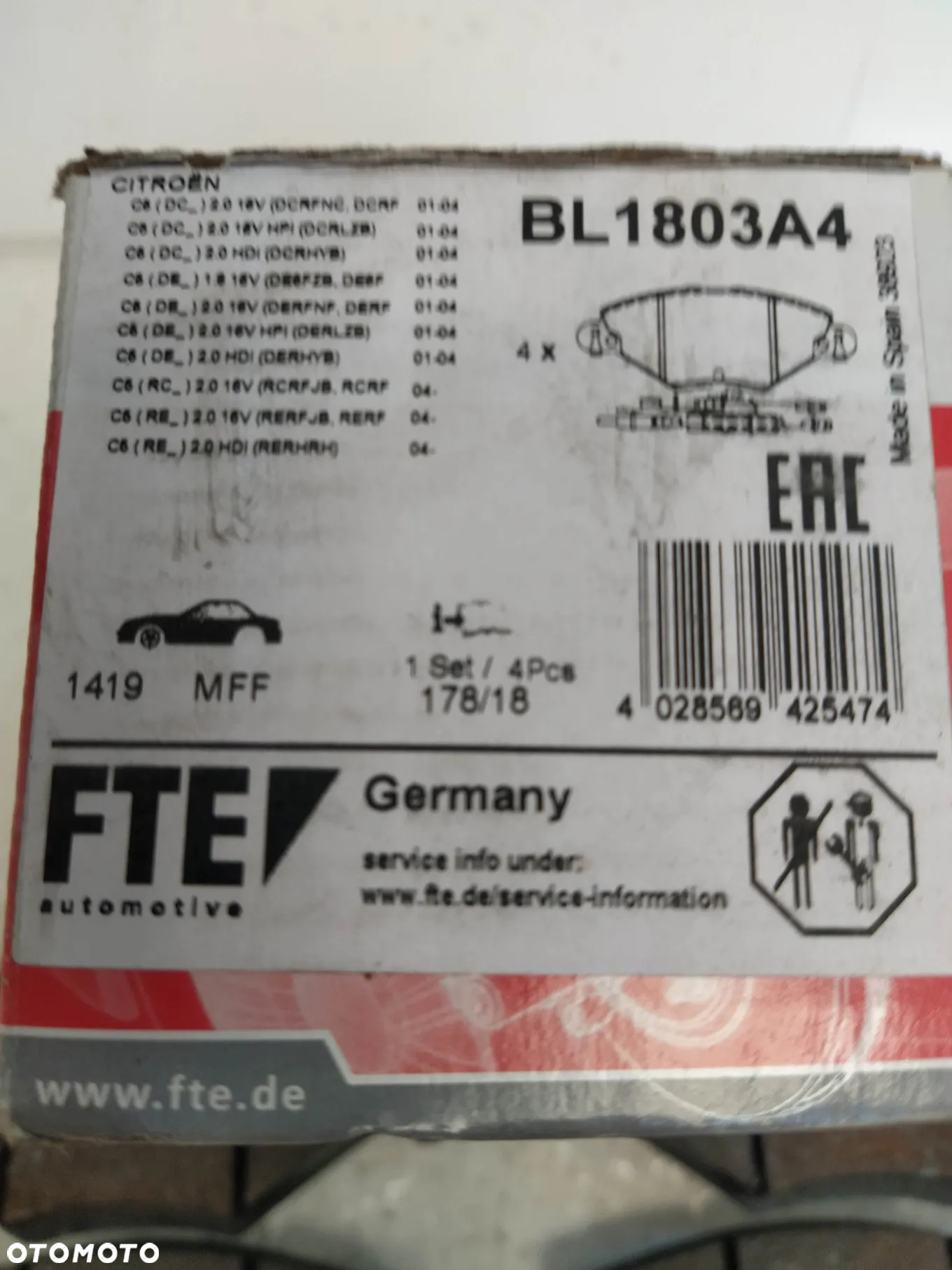 CITROEN C5 20-20HDI 01- KLOCKI HAMULCOWE PRZÓD PRZEDNIE NOWY ORYGINAŁ - 8