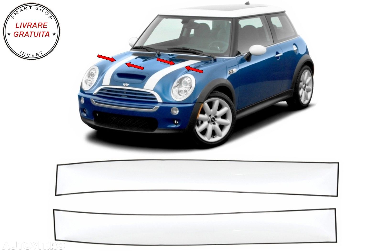 Set Stickere Capota Negru Alb MINI R50 R52 R53 R56 R57 Clubman R55 (2001-2017) Cal- livrare gratuita - 1