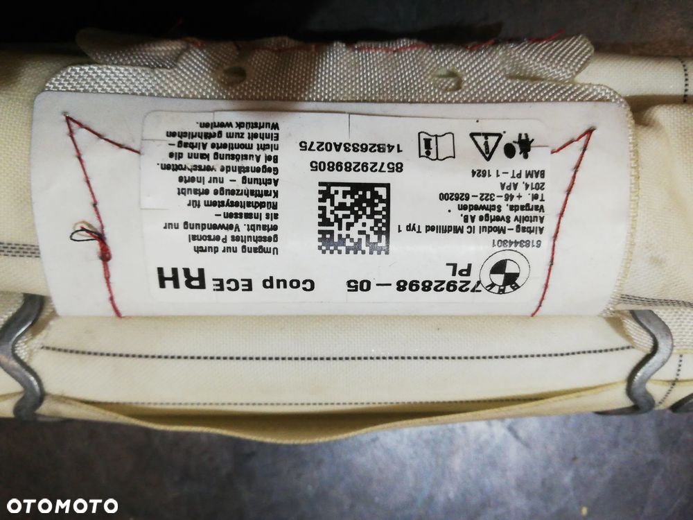 BMW F22 F32 M4 F82 M2 F87 AIR BAG KURTYNA LEWA PRAWA 7292898 - 3