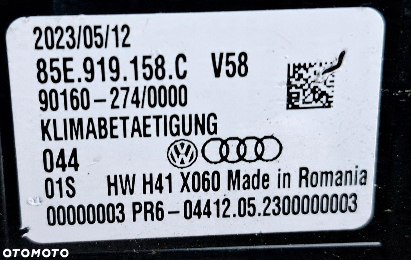 Audi OE Panel sterowania klimatyzacji Tył 85E919158C - 2