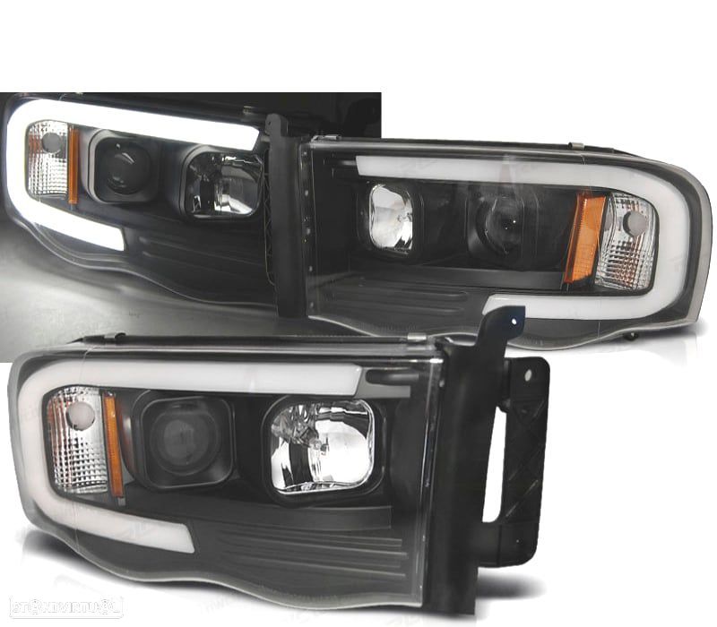 CONJUNTO DE FARÓIS PARA DODGE RAM 02-06 TUBE LIGHT PRETO - 1
