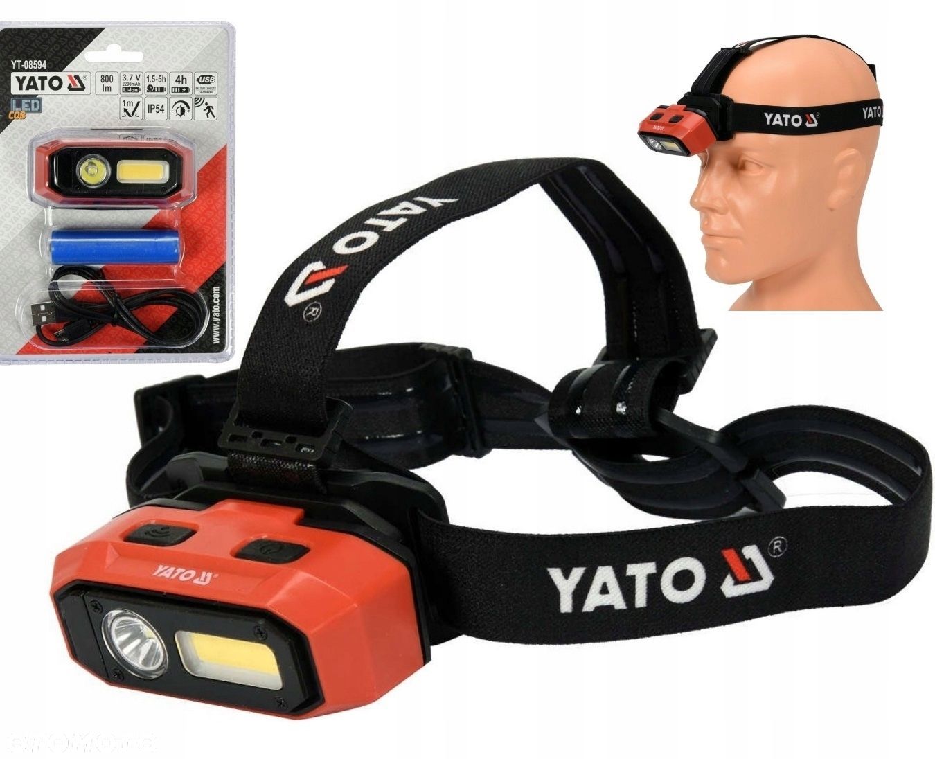 YATO LATARKA CZOŁOWA LED AKUMULATOROWA MOCNA 800LM CZUJNIK RUCHU YT-08594 - 1