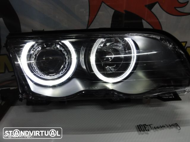 Farois frontais angel eyes para BMW E46 4 portas / limosine 98-01 fundo preto. - 18