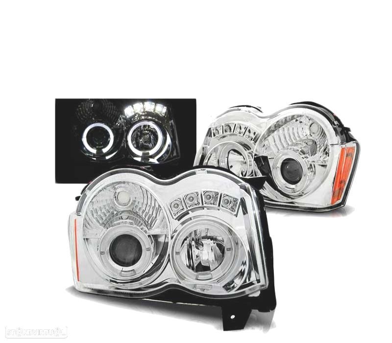 FARÓIS ANGEL EYES PARA JEEP GRAND CHEROKEE 08-10 CHROME CROMADO - 1